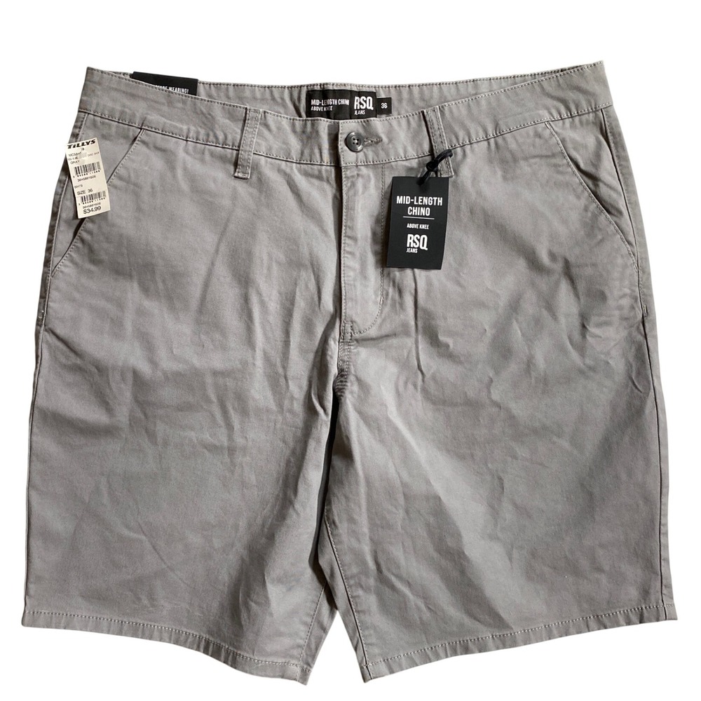 RSQ Jeans Mens Gray Mid-Length Chino Shorts Above Knee Size 36 NWT 364586
